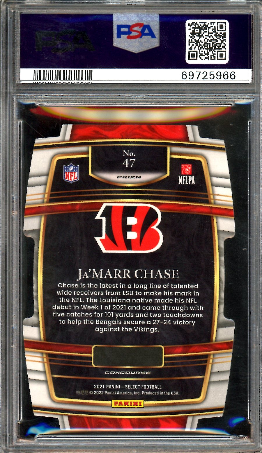 2021 Panini Select Ja'Marr Chase Rookie Red Blue Die Cut PSA 10 Bengals