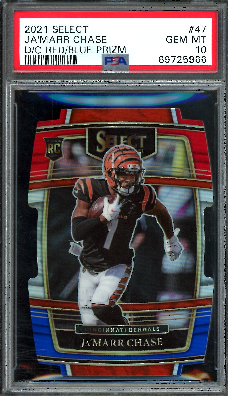 2021 Panini Select Ja'Marr Chase Rookie Red Blue Die Cut PSA 10 Bengals