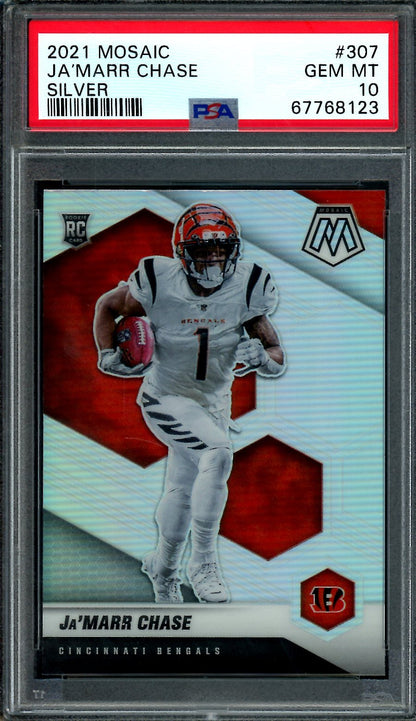 2021 Panini Mosaic Ja'Marr Chase Rookie Silver PSA 10 Bengals