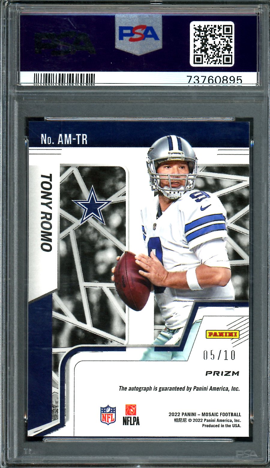 2022 Panini Mosaic Tony Romo Gold Auto /10 PSA 10 Cowboys