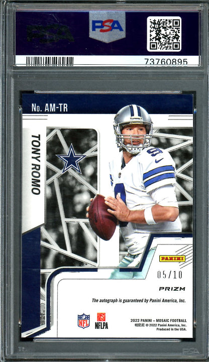 2022 Panini Mosaic Tony Romo Gold Auto /10 PSA 10 Cowboys