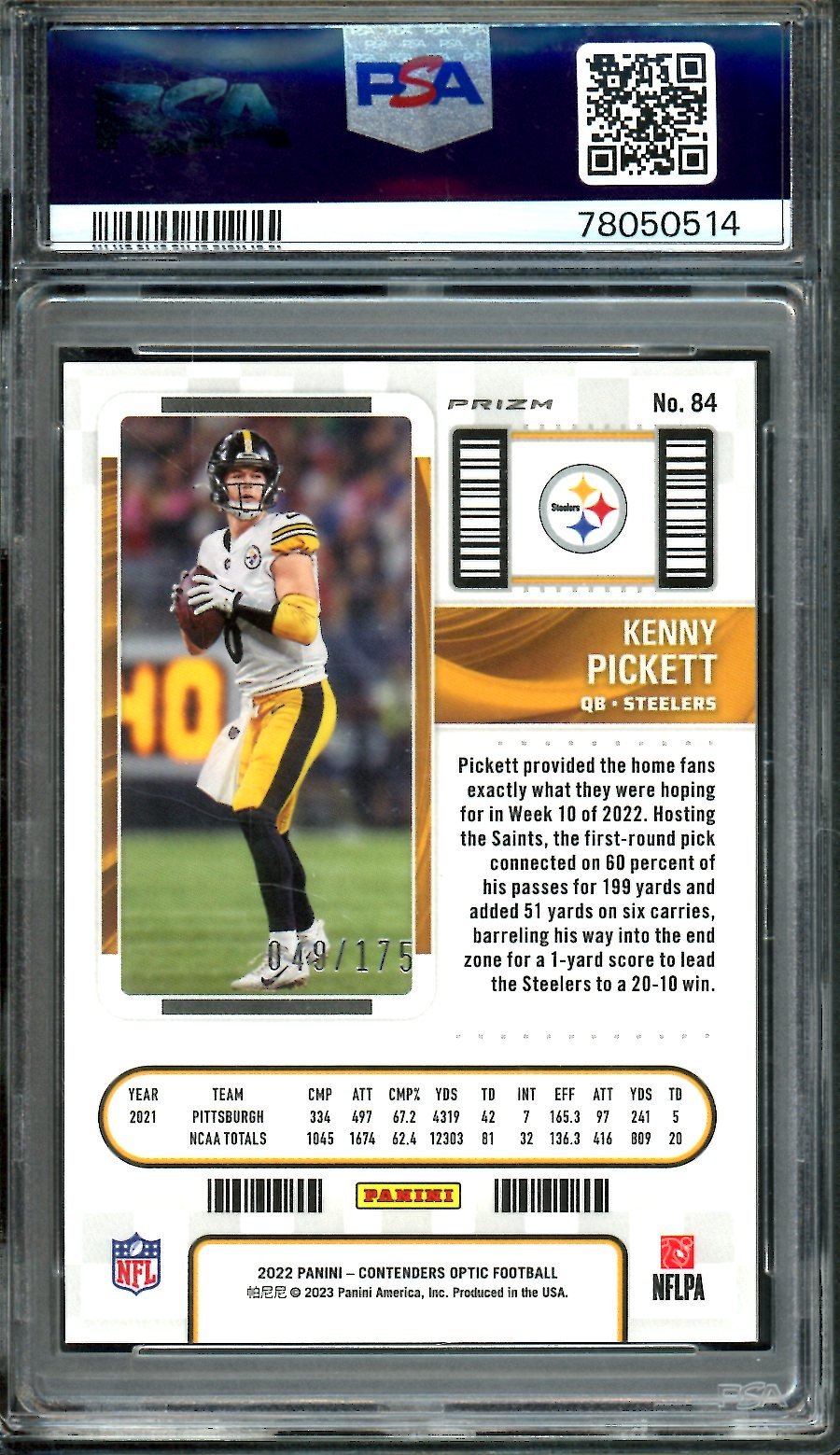 2022 Panini Contenders Optic Kenny Pickett Rookie Red /175 PSA 9 Steelers - Trading Card Market