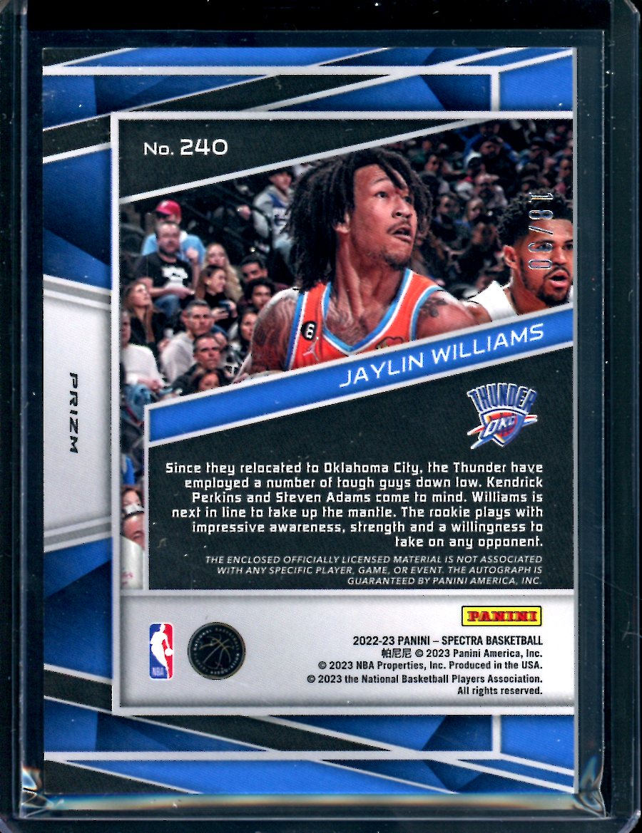 2022-23 Panini Spectra Jaylin Williams Rookie RPA Blue Wave /30 Thunder