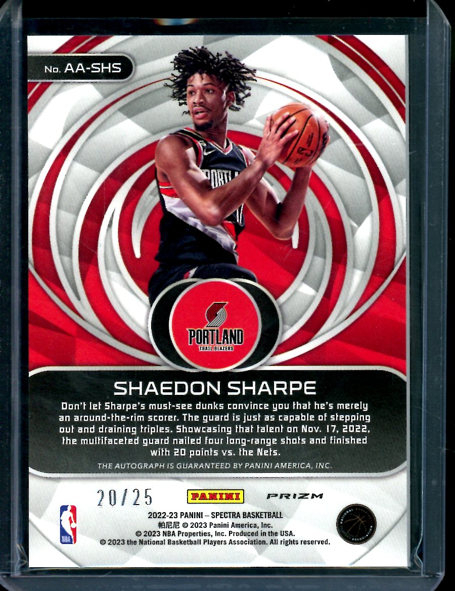 2022-23 Panini Spectra Shaedon Sharpe Rookie Aspiring Auto Pink /25 Trailblazers