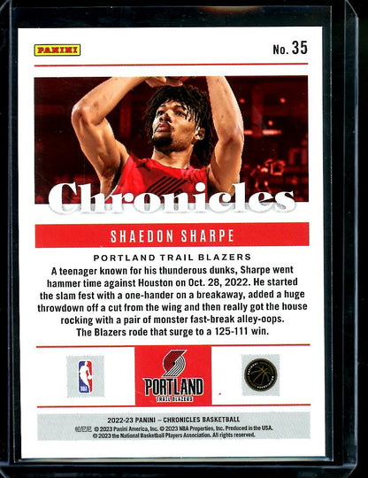 2022 - 23 Panini Chronicles Shaedon Sharpe Rookie /25 Trailblazers - Trading Card Market