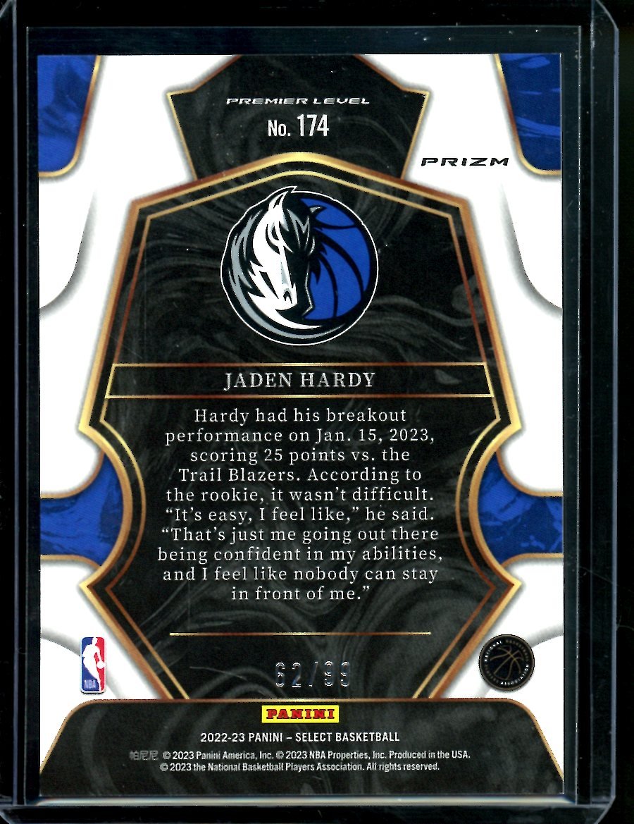 2022 - 23 Panini Select Jaden Hardy Rookie Light Blue Disco /99 Mavericks - Trading Card Market