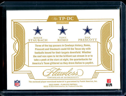 2022 Panini Flawless Roger Staubach/Tony Romo/Dak Prescott Triple Patch Gold /25 Cowboys - Trading Card Market