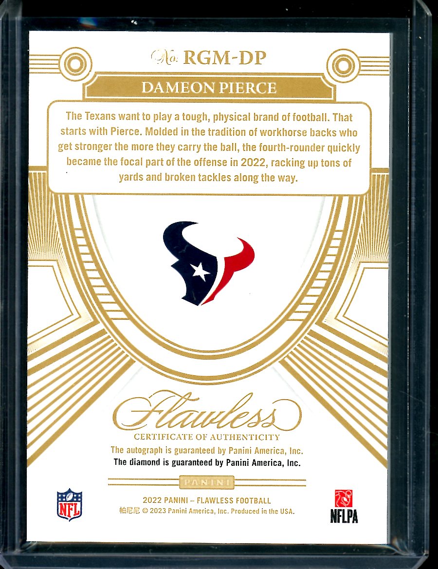 2022 Panini Flawless Dameon Pierce Rookie Diamond Auto /10 Texans