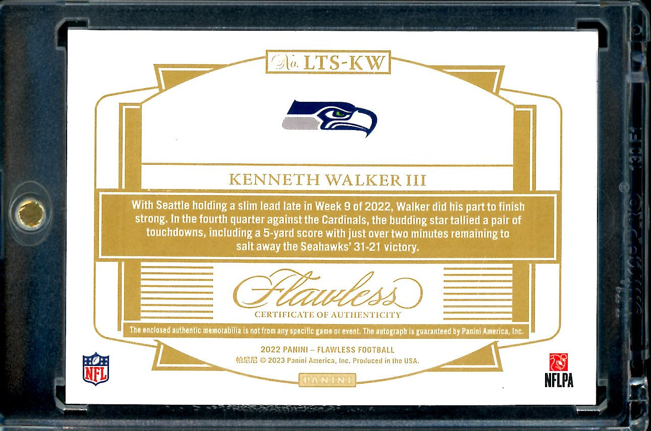 2022 Panini Flawless Kenneth Walker III Rookie RPA Laundry Tag Auto /3 Seahawks