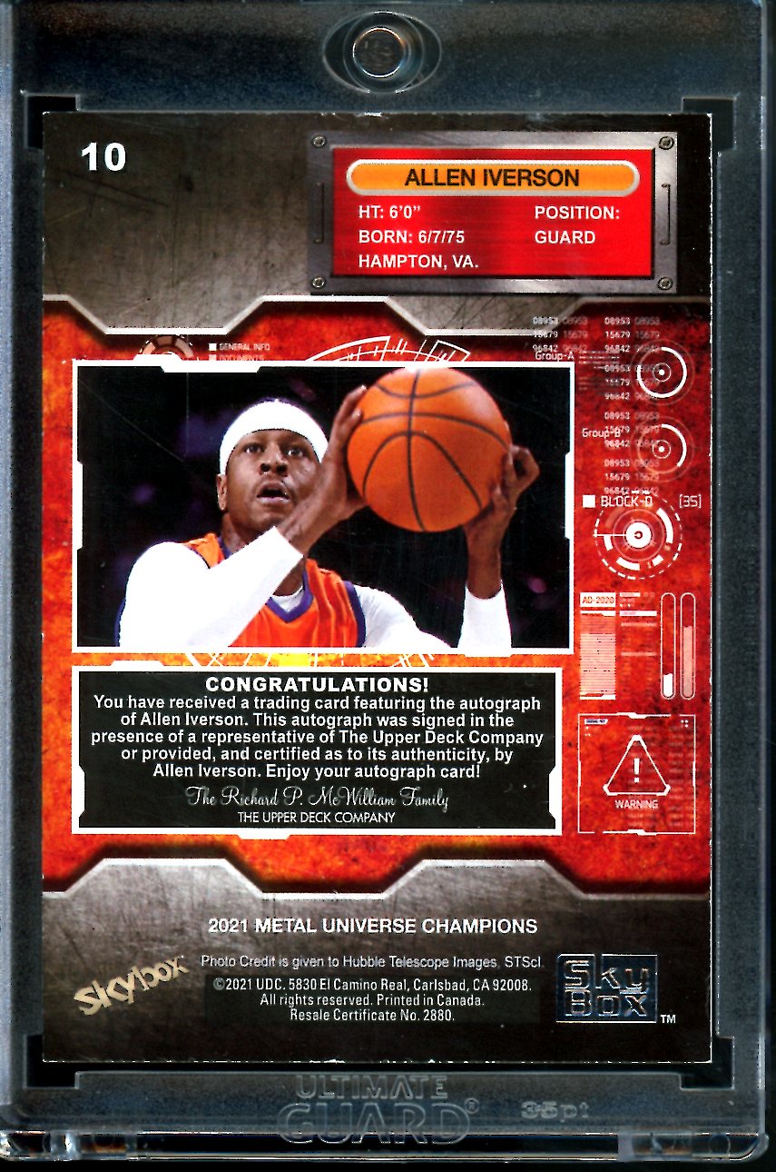 2021 Upper Deck Skybox Metal Universe Champions Allen Iverson Auto 76ers
