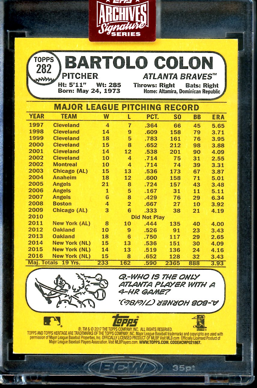 2023 Topps Archives Bartolo Colon Auto /46 Braves