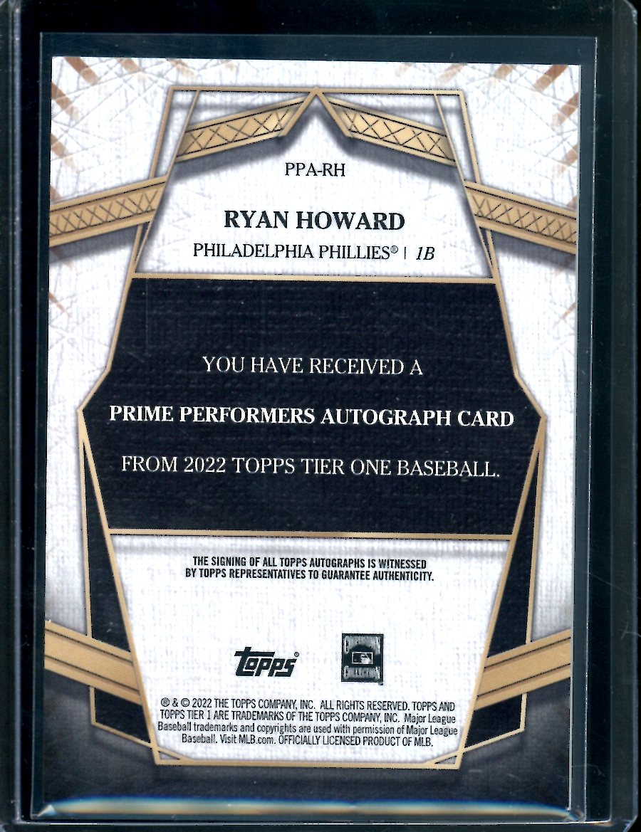 2022 Topps Tier One Ryan Howard Auto /10 Phillies