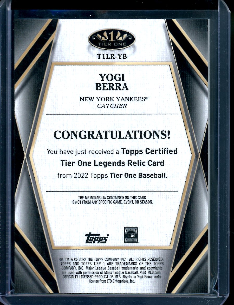 2022 Topps Tier One Yogi Berra Legends Patch Yankees