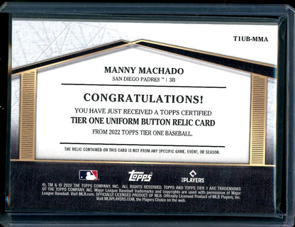 2022 Topps Tier One Manny Machado Button Patch /5 Padres - Trading Card Market