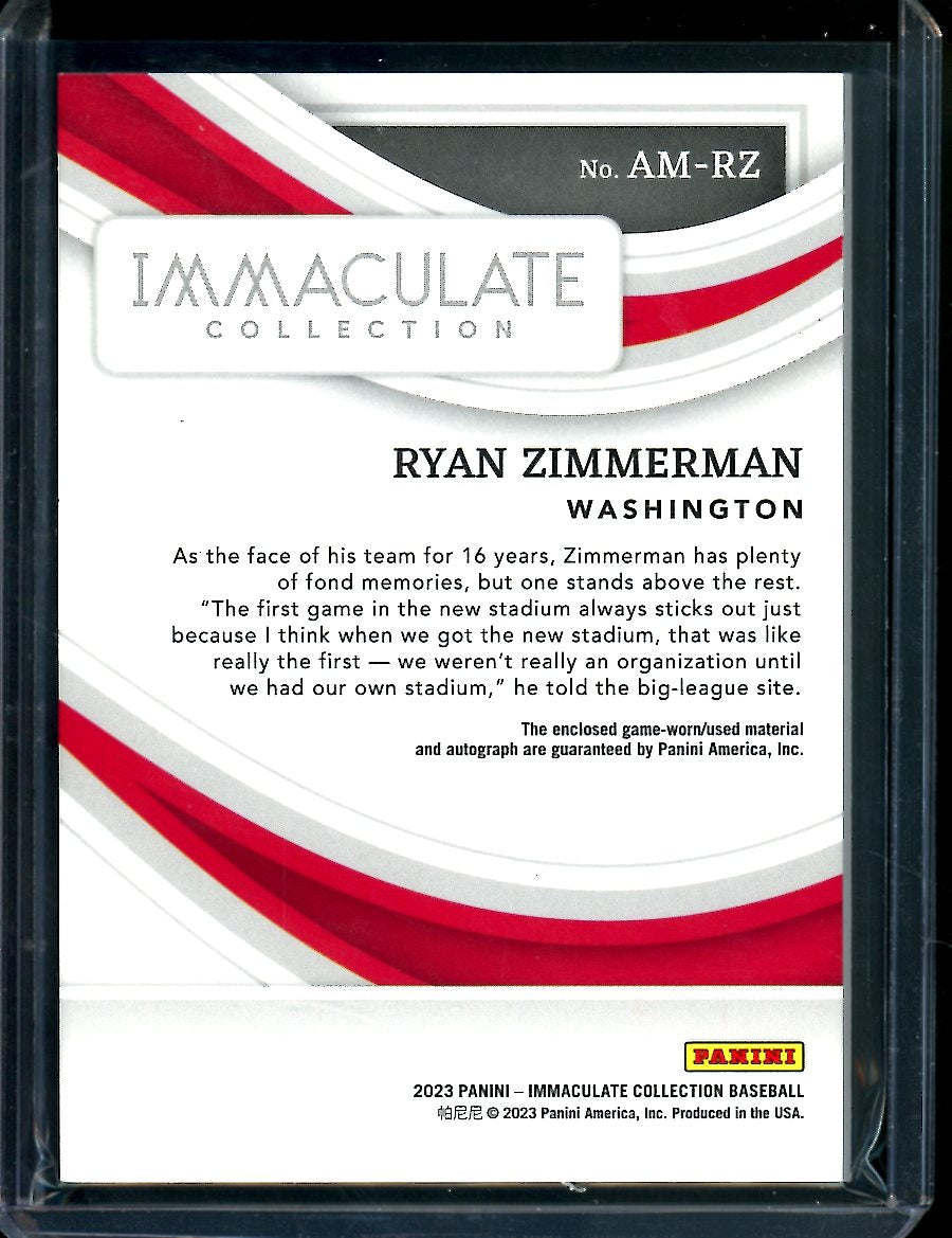 2023 Panini Immaculate Ryan Zimmerman Patch Auto Red /25 Nationals