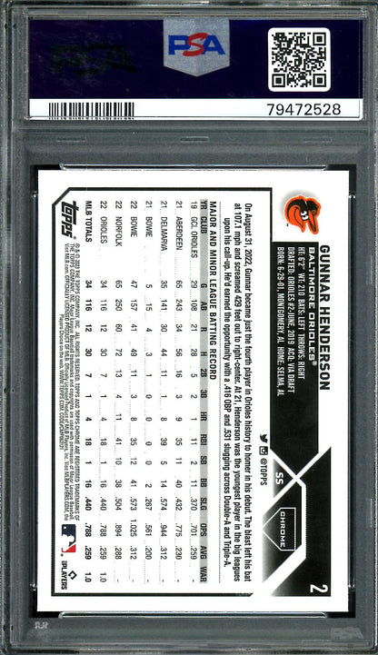 2023 Topps Topps Chrome Gunnar Henderson Rookie Prism PSA 10 Orioles