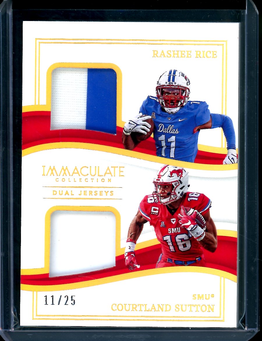 2023 Panini Immaculate Collegiate Rashee Rice/Courtland Sutton Dual Patch Gold /25 SMU