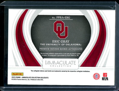 2023 Panini Immaculate Collegiate Eric Gray Rookie RPA Green /13 Oklahoma