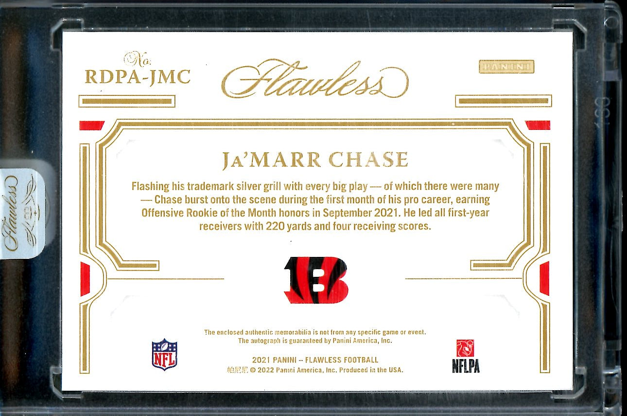 2021 Panini Flawless Ja'Marr Chase Rookie Auto RPA Red /15 Bengals