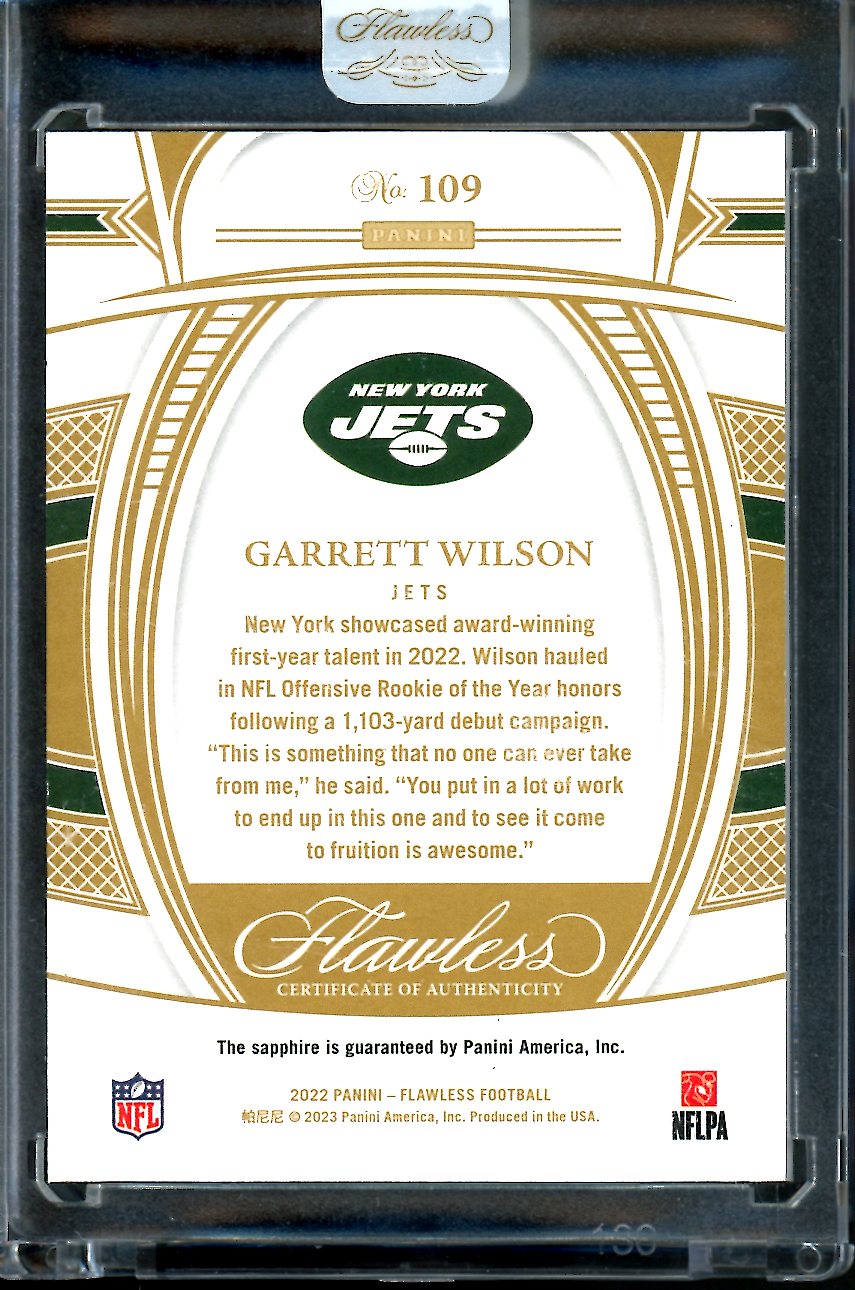 2022 Panini Flawless Garrett Wilson Rookie Sapphire /15 Jets