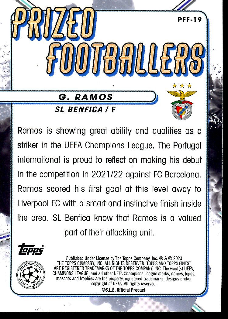 2023 Topps Finest Goncalo Ramos Prized Footballers Fusion SSP Benfica