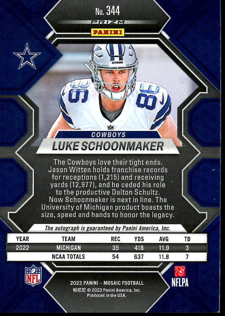 2023 Panini Mosaic Luke Schoonmaker Rookie Auto Cowboys