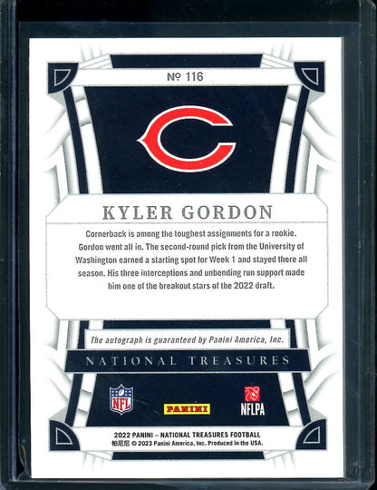 2022 Panini National Treasures Kyler Gordon Rookie Auto /35 Bears