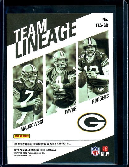 2022 Panini Elite Don Majkowski/Brett Favre/Aaron Rodgers Team Lineage Auto /15 Packers