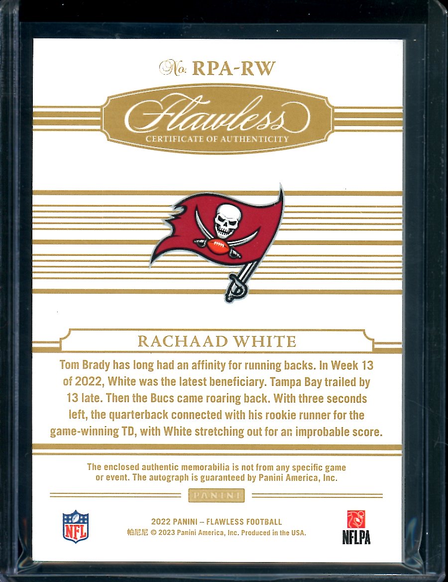 2022 Panini Flawless Rachaad White Rookie RPA /20 Buccaneers