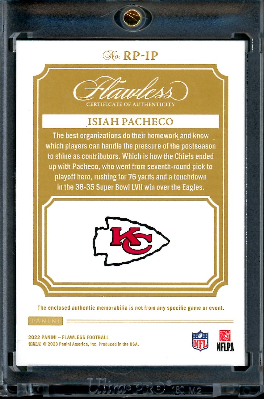 2022 Panini Flawless Isiah Pacheco Rookie Nike Swoosh Patch /2 Chiefs