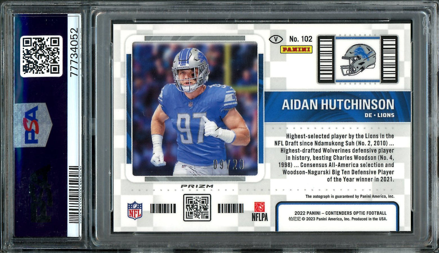 2022 Panini Contenders Optic Aidan Hutchinson Rookie Auto Orange /20 PSA 10 Lions