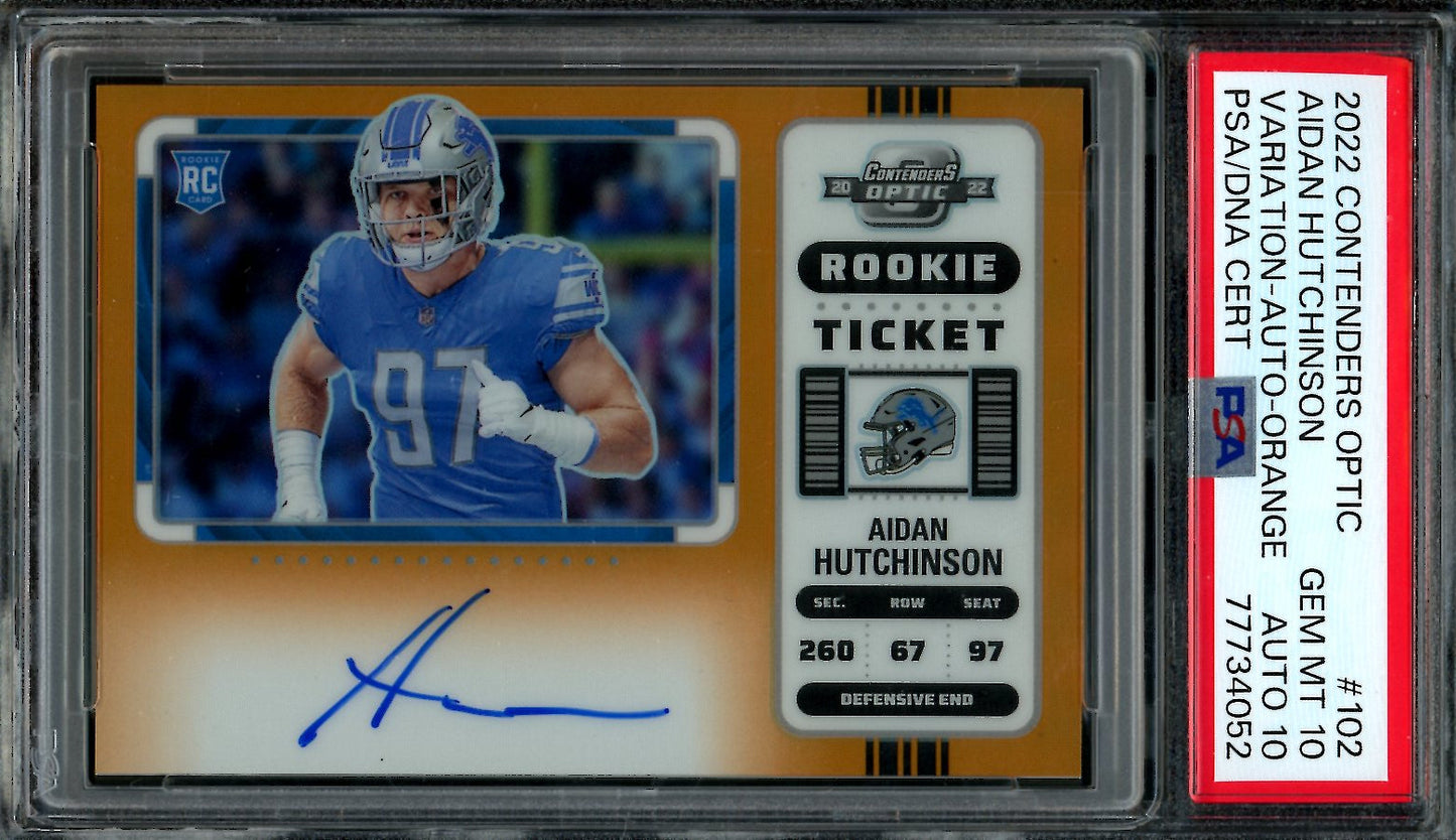 2022 Panini Contenders Optic Aidan Hutchinson Rookie Auto Orange /20 PSA 10 Lions