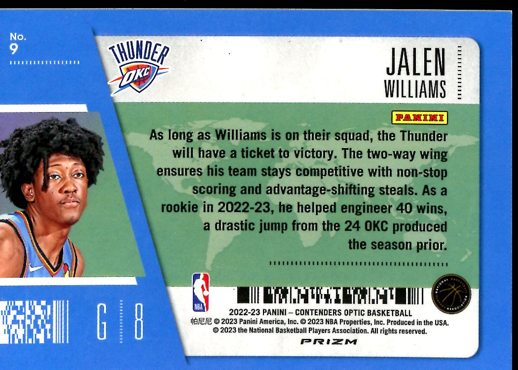 2022-23 Panini Contenders Optic Jalen Williams Rookie First Class Thunder