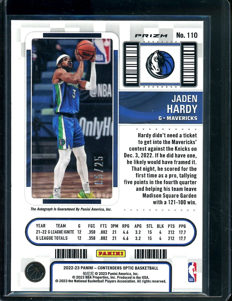 2022-23 Panini Contenders Optic Jaden Hardy Rookie Ticket Auto Orange /25 Mavericks