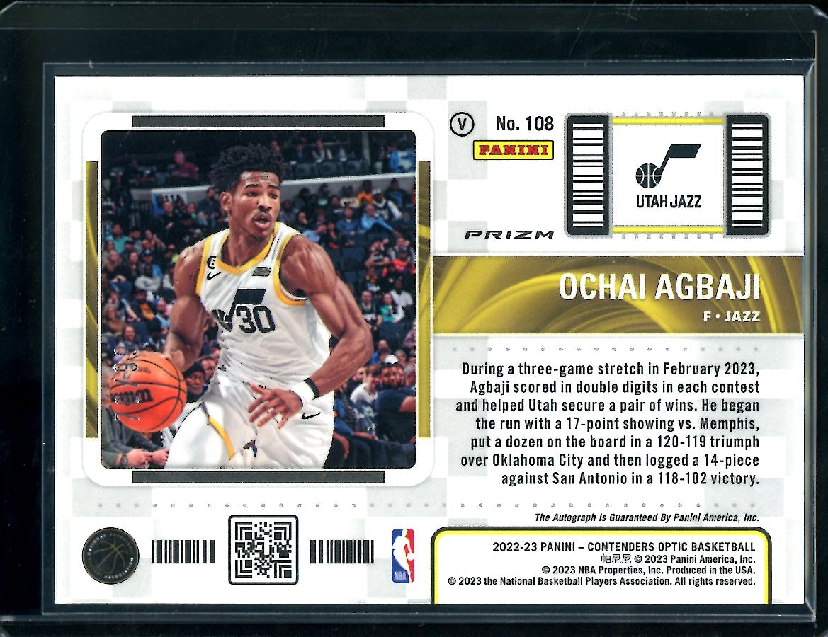 2022-23 Panini Contenders Optic Ochai Agbaji Rookie Ticket Variation Auto Red /99 Jazz