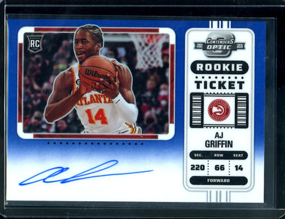 2022-23 Panini Contenders Optic AJ Griffin Rookie Variation Ticket Auto Blue /49 Hawks