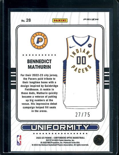 2022-23 Panini Contenders Optic Bennedict Mathurin Rookie Uniformity Blue Ice /75 Pacers