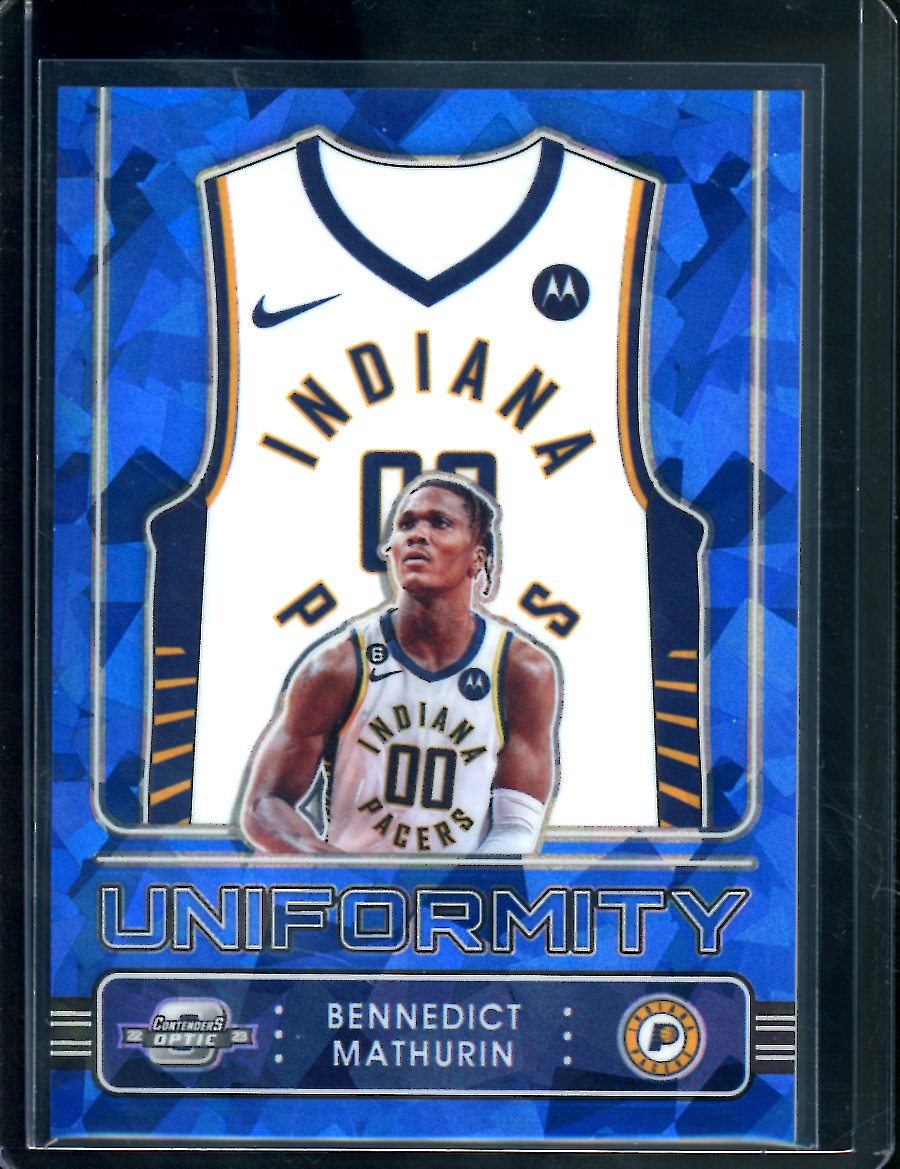 2022-23 Panini Contenders Optic Bennedict Mathurin Rookie Uniformity Blue Ice /75 Pacers