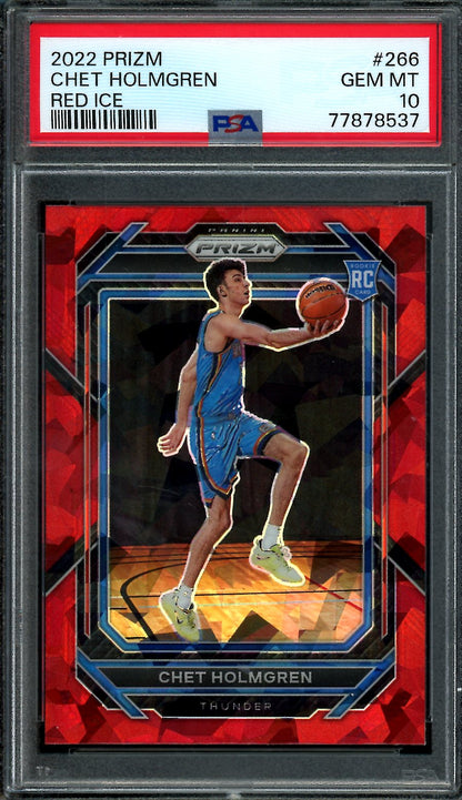 2022-23 Panini Prizm Chet Holmgren Rookie Red Ice PSA 10 Thunder