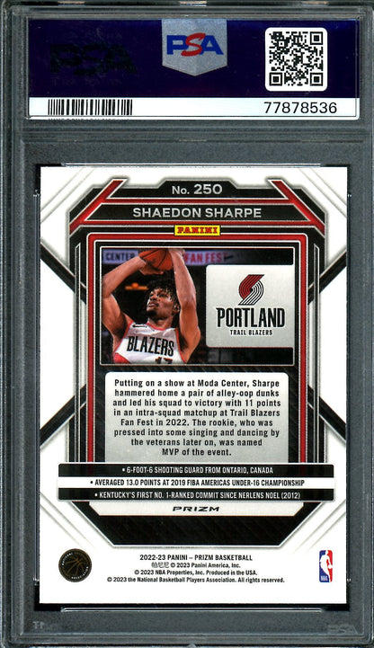 2022-23 Panini Prizm Shaedon Sharpe Rookie Red Ice PSA 10 Trail Blazers