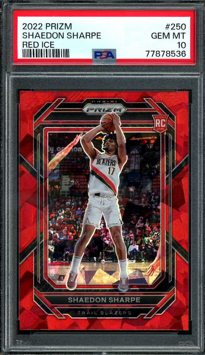 2022-23 Panini Prizm Shaedon Sharpe Rookie Red Ice PSA 10 Trail Blazers