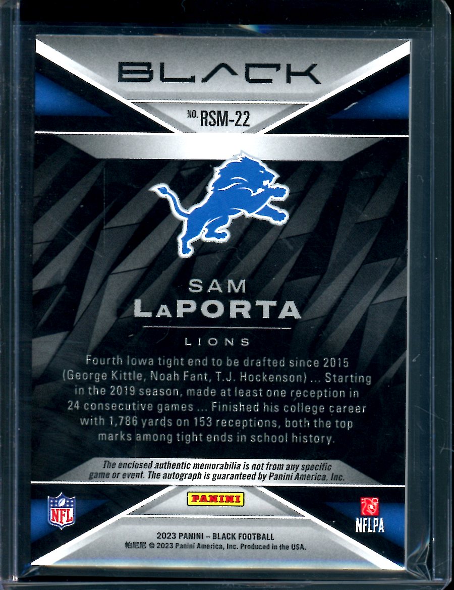 2023 Panini Black Sam LaPorta Rookie RPA /75 Lions