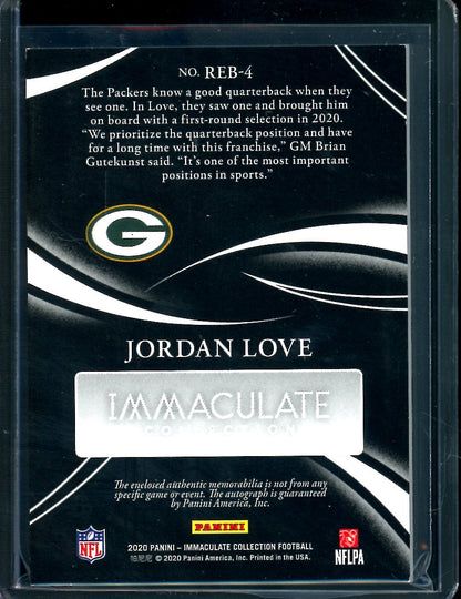 2020 Panini Immaculate Jordan Love Rookie Eye Black RPA /25 Packers