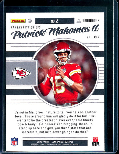 2023 Panini Luminance Patrick Mahomes Fuzion Chiefs