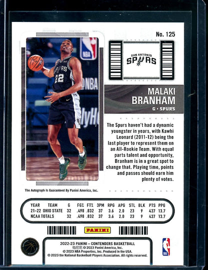 2022-23 Panini Contenders Malaki Branham Rookie Ticket Auto /99 Spurs