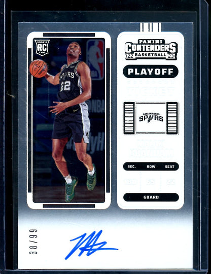 2022-23 Panini Contenders Malaki Branham Rookie Ticket Auto /99 Spurs