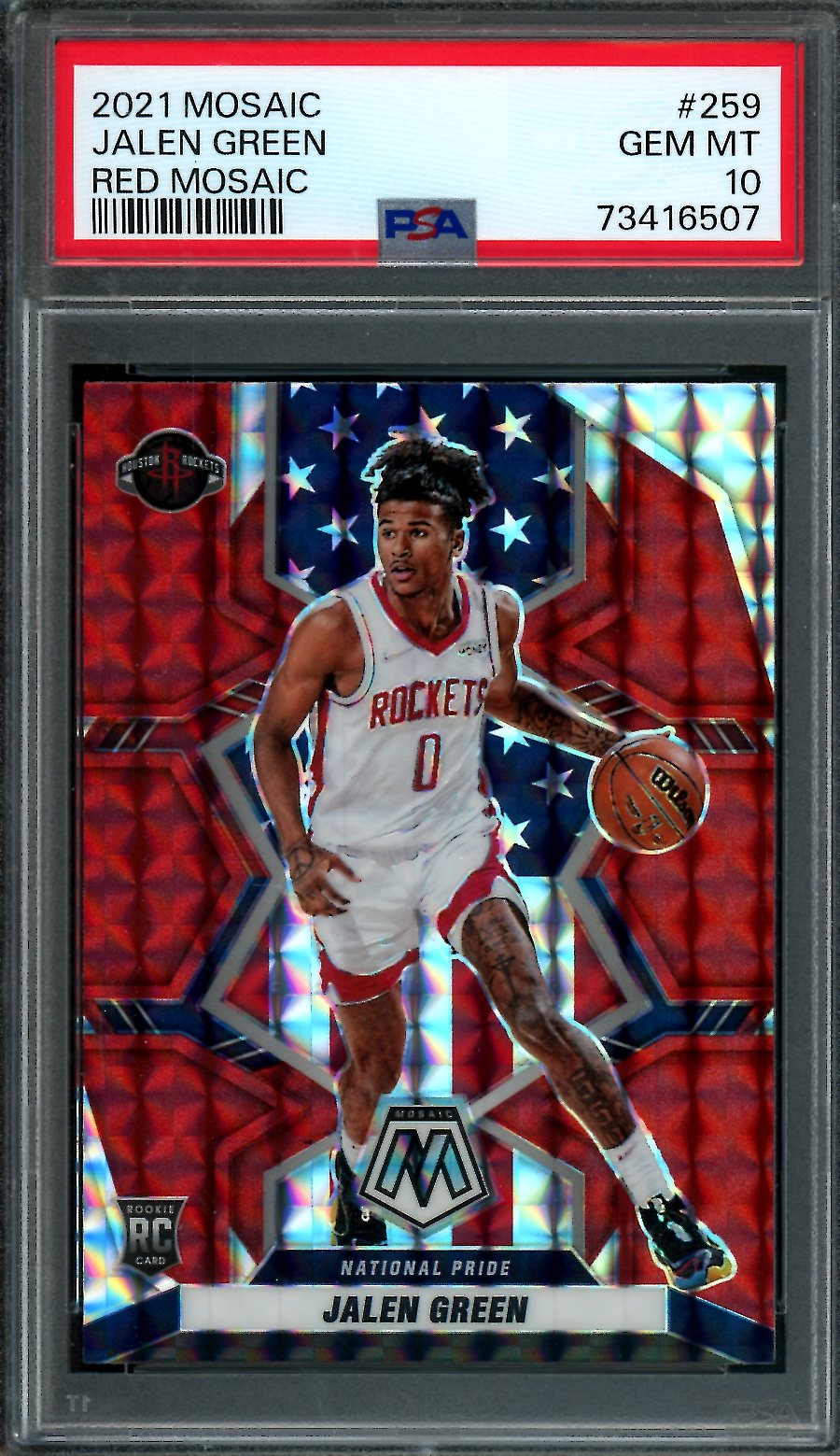 2021-22 Panini Mosaic Jalen Green Rookie National Pride Red PSA 10 Rockets