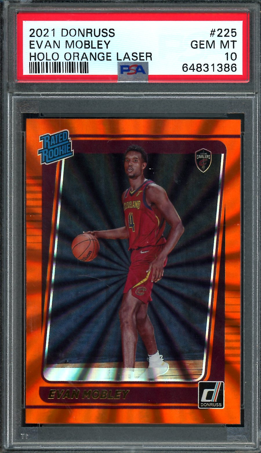 2021-22 Panini Donruss Evan Mobley Rookie Orange Laser PSA 10 Cavaliers