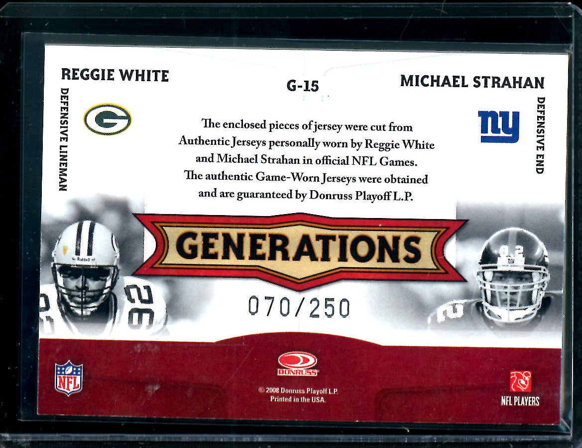 2008 Panini Threads Reggie White/Michael Strahan Generations Dual Patch Game Worn /250