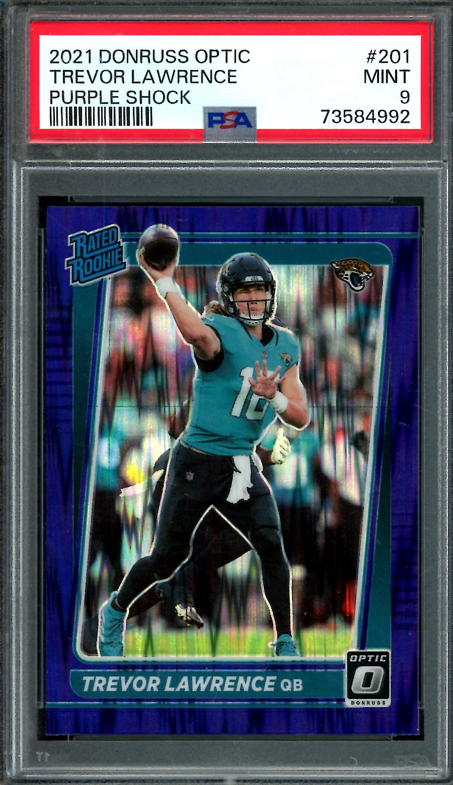 2021 Panini Optic Trevor Lawrence Rookie Purple Shock PSA 9 Jaguars 